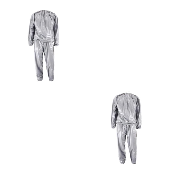 Toystoory Traje de sauna ajustable para ejercicio, gimnasio, hogar, sudadera con capucha, pantalones personalizables, color plateado L Plata l 2Conjunto