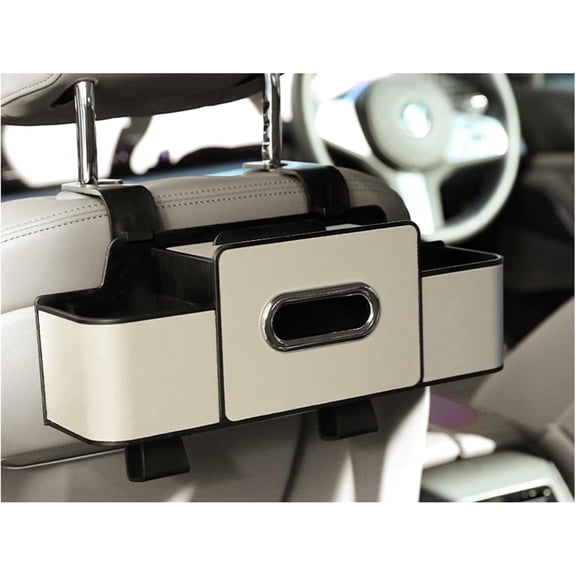 3-in-1 Back Seat Car Organizer, Car Backseat Storage Box with Cup Holder, Tissue Box&Hooks, Multifunctional Waterproof Storage for Hold Phones Drinks Handbags