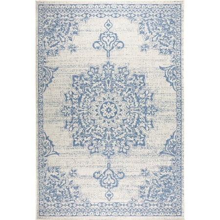 6'6" x 9'2" Country Azalea Indoor/Outdoor Rug Gray/Blue - Nicole Miller: UV & Weather-Resistant, Bohemian Design