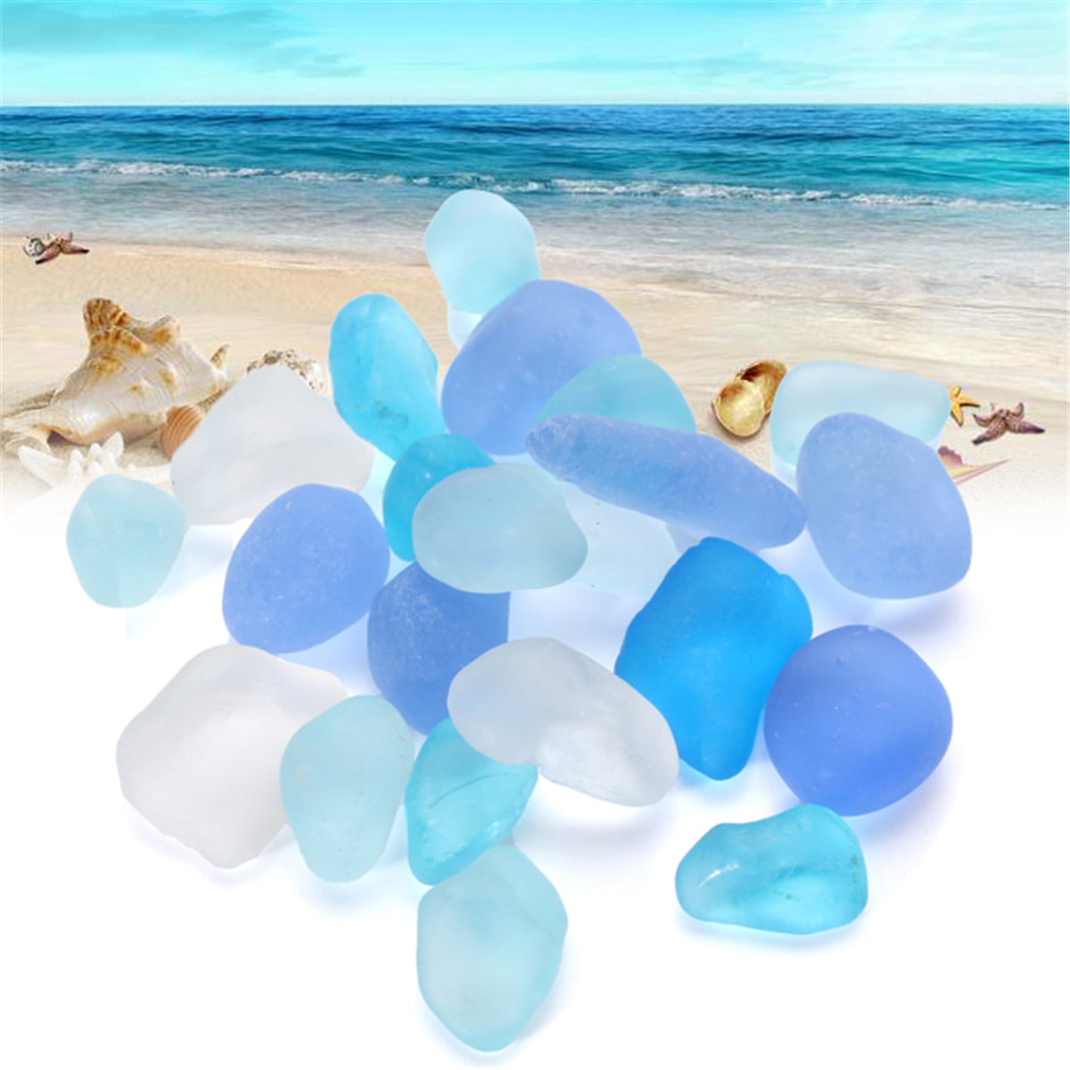 12-16mm Length Deep Blue, Big 30 Pieces Sea Glass Beads/Beach Glass Beads Not Drilled for Jewelry Making