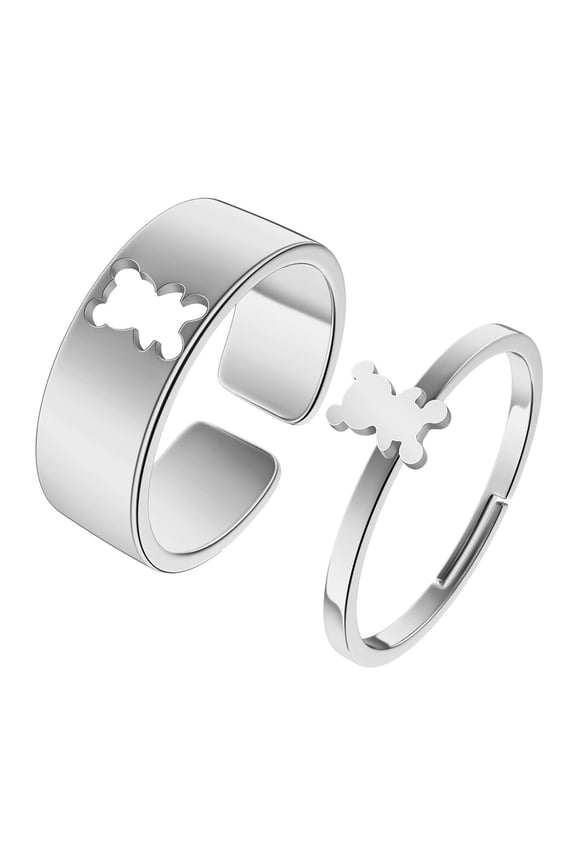 2pcs Cute Bear Couple Set Promise Ring Engagement Wedding Party Matching Adjustable Ring