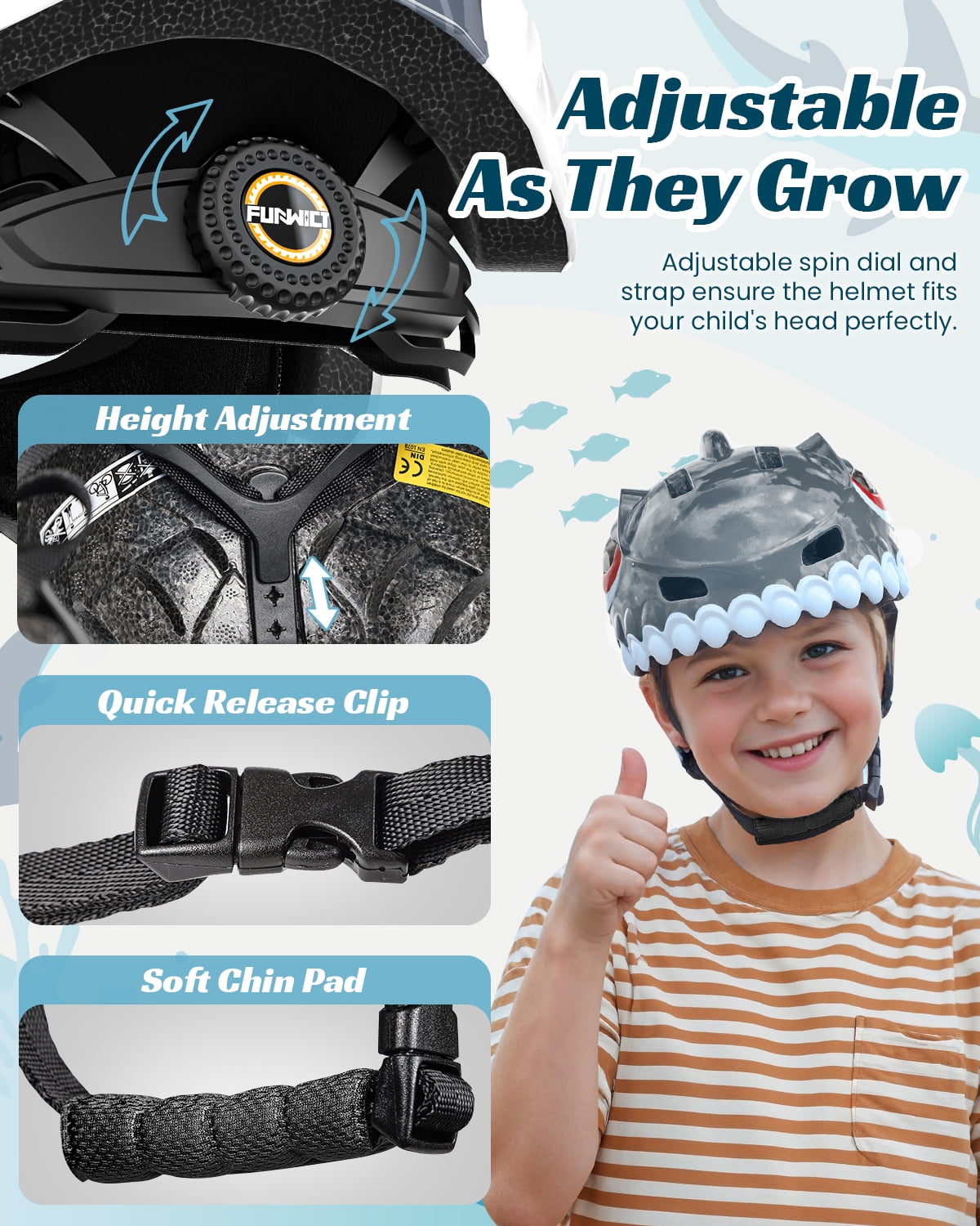 FUNWICT Bike Helmet for Kids 3-8 Years Boys Girls Breathable Lightweight Children Bicycle Helmet for Toddler Cycling Skating Scooter Skateboard