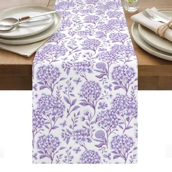 Purple Flowers Table Runner - 70 Inch Long, Kitchen Dining Table Runner Dresser Scarves, Botanical Floral Vintage Wildflower Farmhouse Decor for Coffee Tables Wedding Party Banquet