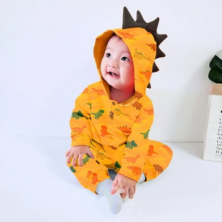 

Girls Clothes Baby Boys Girls Long Sleeve Dinosaur Printed Cartoon Hooded Romper Jumpsuit 100