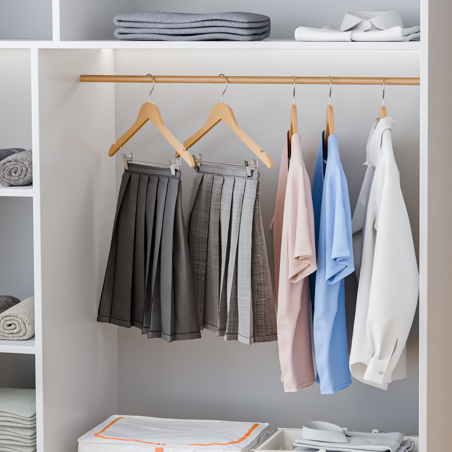 Wooden Hanger with Clips 12 Pack : Askmuse Natural Coat Hanger for Closet, Wooden Clothing Hanger with Shoulder Grooves, 360 Degree Rotatable Hook, Wood Hanger for Shirts, Jackets, Dress, Pant