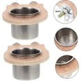 thumbnail image 1 of Comedero de acero inoxidable para pájaros con marco de madera | Comedero fácil de colgar para loros, cacatúas y periquitos | Recipiente reutilizable y seguro para comida | Comedero y bebedero, 1 of 8