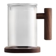 thumbnail image 1 of Taza de té de cristal con la taza de café de cristal de la manija de madera de la taza de té de Infuser y de la tapa, taza de cristal aislada, 1 of 5