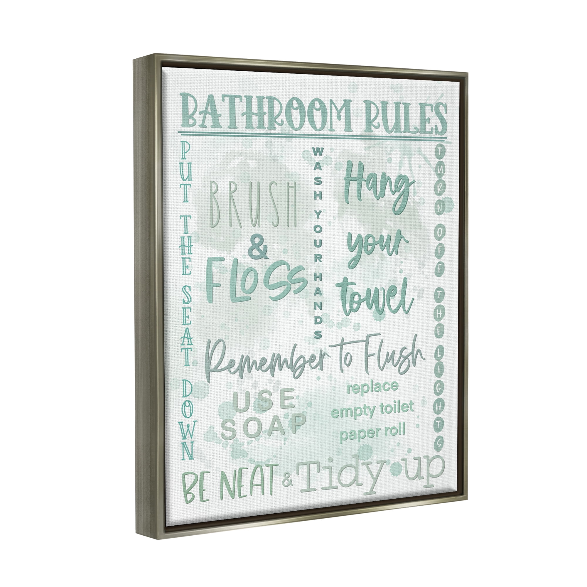 Stupell Industries Green Bathroom Rules Typography Painting Gray Floater Framed Canvas Art Print Wall Art, 25 x 31