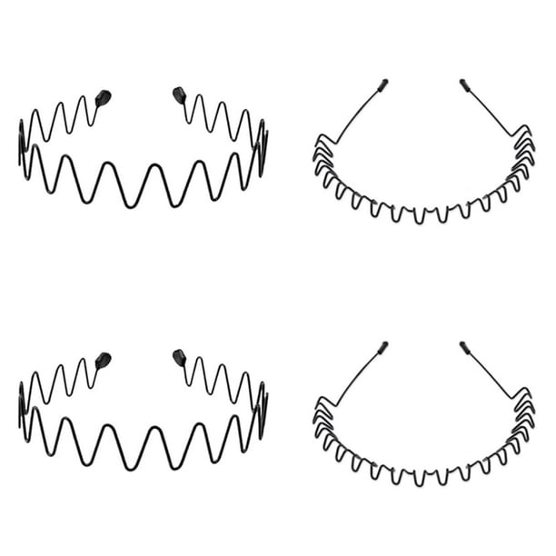 JERLITU Banda para el cabello de metal para hombres Bandas para la cabeza Diadema ondulada Aro para el cabello de primavera Banda para la cabeza de moda deportiva Unisex Negro Elástico Antideslizante