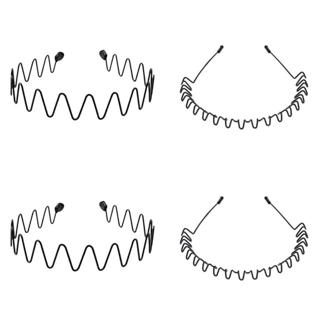 JERLITU Banda para el cabello de metal para hombres Bandas para la cabeza Diadema ondulada Aro para el cabello de primavera Banda para la cabeza de moda deportiva Unisex Negro Elástico Antideslizante