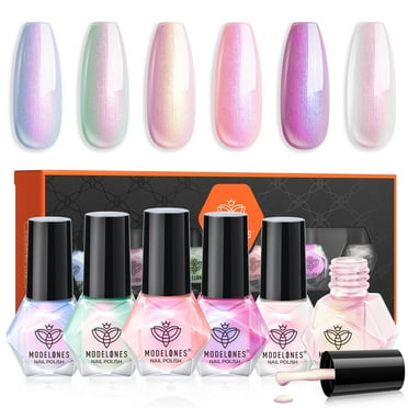 modelones Pearl Nail Polish 6 Colors Shimmer Pearl White Pink Mermaid Purple Mini Nail Polish Set Quick Dry 2025 Spring Nail Polish Finger Bulk Manicure DIY Nail Art Salon Home Gift for Women Girl