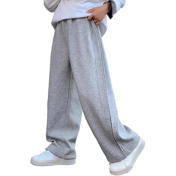 LIJCC Boys Spring Autumn Sweatpants Solid Color Loose Wide Leg Sweat Pants Elastic High Waist Baggy Joggers(Grey,14-15 Years)