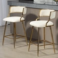 thumbnail image 3 of (SET of 2) 26'' Counter height bar stools Corduroy kitchen island counter bar stool with back,golden chromed base and footrest, 3 of 14