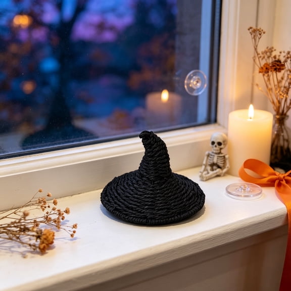 AuroraX Hand Woven Witch Hat Ornament Mini Knit Wizard Hat Decoration Cute Black White Farmhouse Halloween Tabletop Party Decor Black