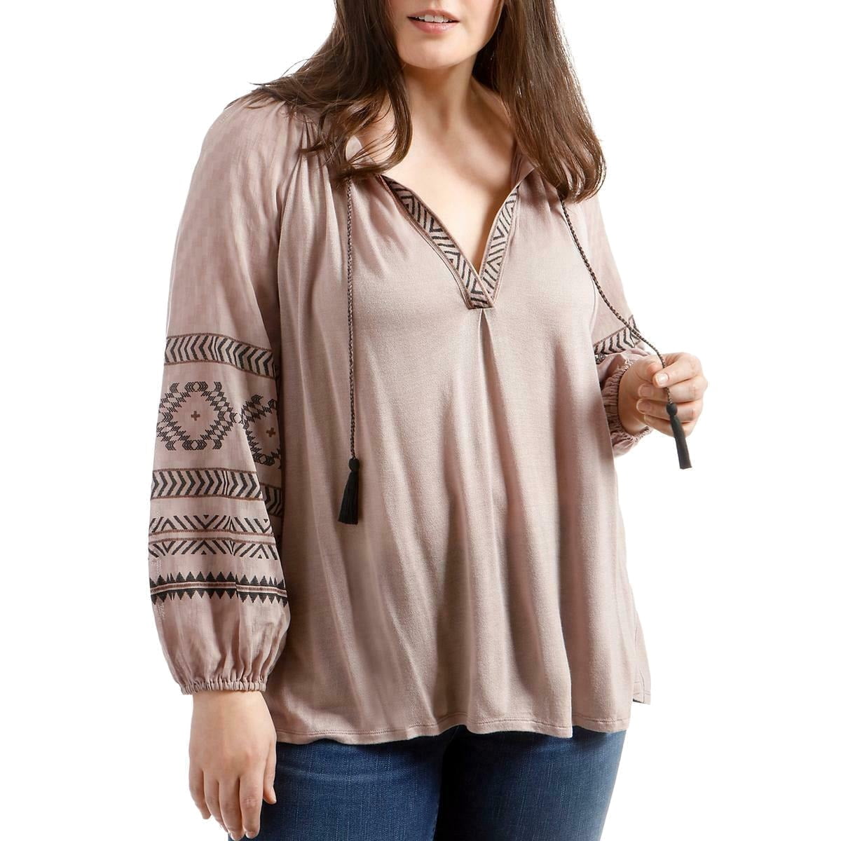Lucky Brand - Womens Top Plus Embroidered Peasant Split Neck 2X ...
