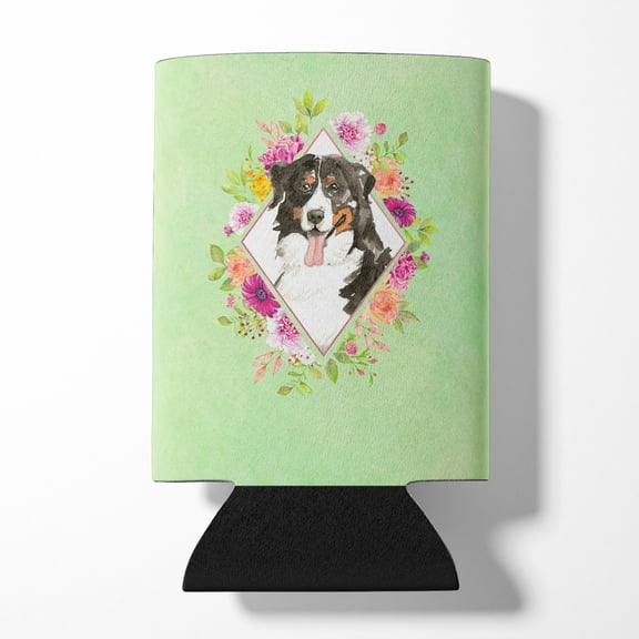 Carolines Treasures CK4424CC Bernese Mountain Dog Green Flowers Can or Bottle Hugger Can Hugger multicolor