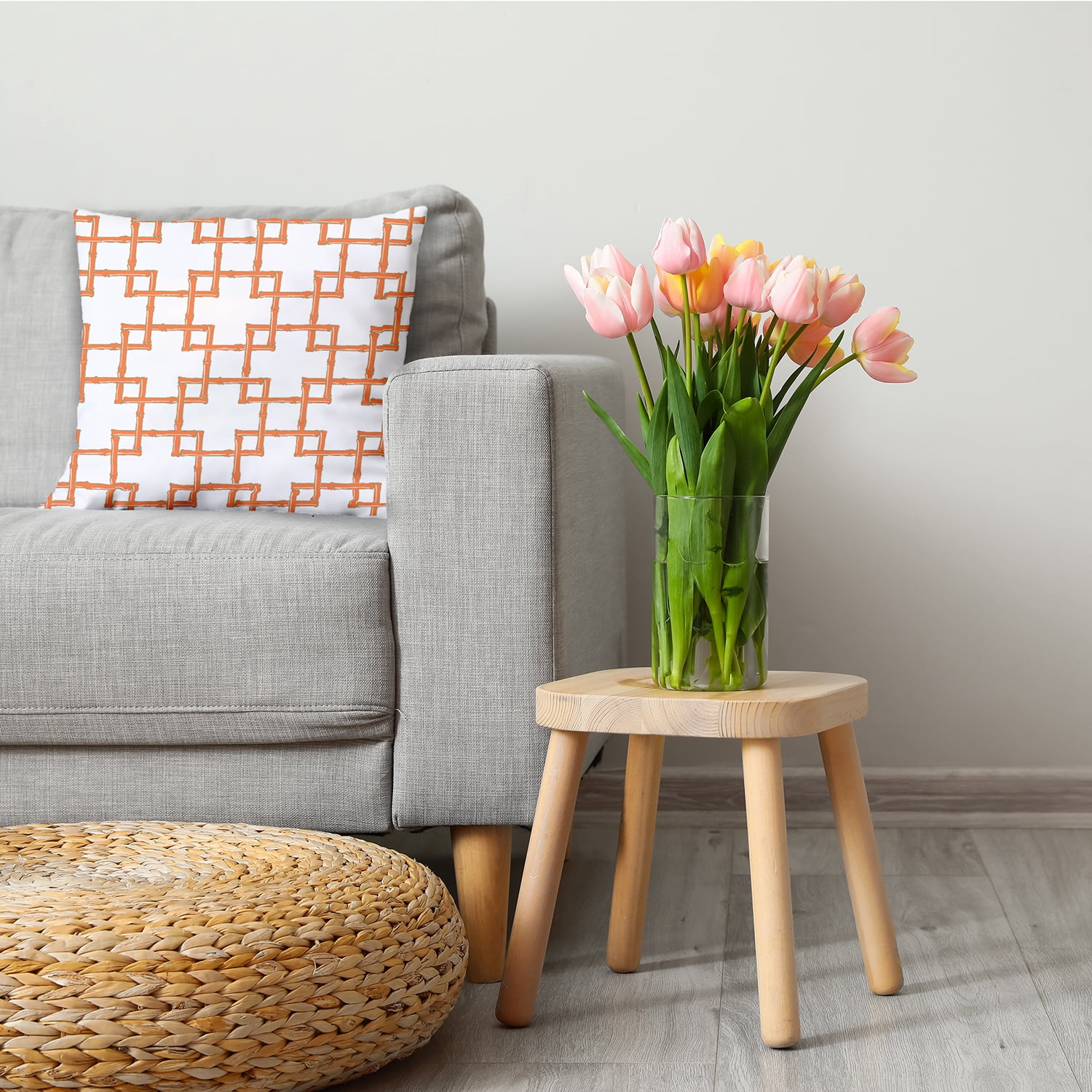 16" x 16" Simply Daisy Mid-Century Orange and White Polyester Throw Pillow