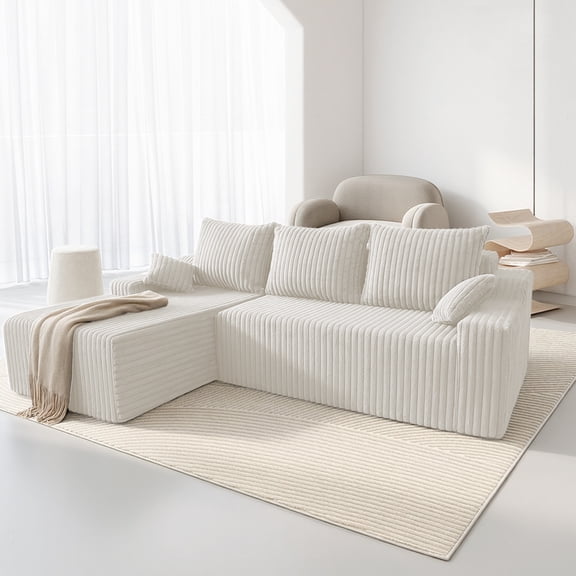 Hersunpl 94" Cloud Modular Sectional Sofa – Plush Deep-Seated L-Shaped Couch with Chaise, No Assembly Required (Grey,Right-Facing) Beige