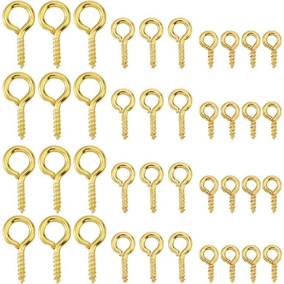 1 Box 600Pcs Screw Eye Pins Small Eye Hooks Bulk Iron Hypoallergenic Threaded Clasps Tiny Mini Peg Bails Gold Eyelet Screws