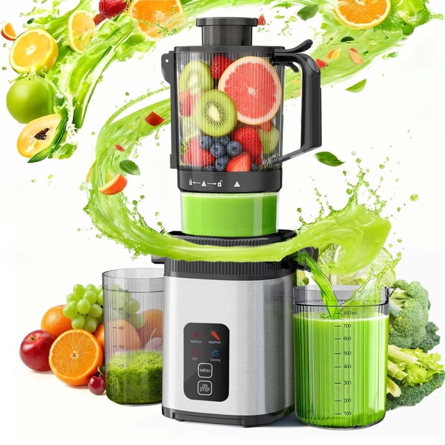 Kismile Cold Press Juicer Machine with Touch Control & 3 Modes, 4.5” Wide Feed Chute Slow Juicer for Whole Fruits & Vegetables, Stainless Steel