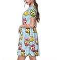 thumbnail image 2 of Balery Cute Cartoon Owls 3 Vestidos sueltos de manga corta para mujer, vestidos de verano 2025, vestidos casuales de corte A con vuelo., 2 of 6