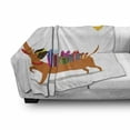 thumbnail image 3 of Dachshund Soft Flannel Fleece Throw Blanket, Nursery Themed Cartoon of Sausage Dog with Gift Boxes on Back and Balloon Tail, Cozy Plush for Indoor and Outdoor Use, 50" x 70", Multicolor, by Ambesonne, 3 of 6