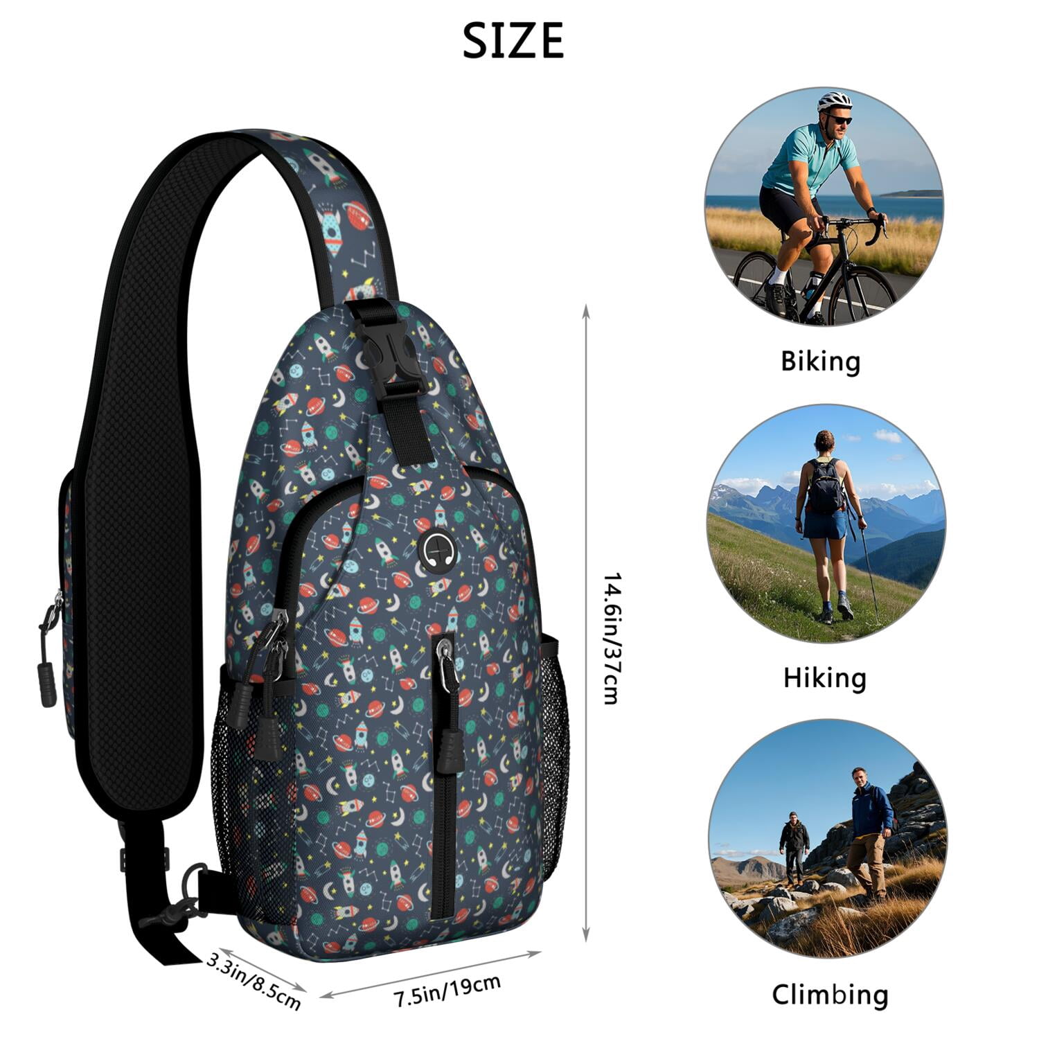 Tribal Folk Style Ethnic Vintage Sling Backpack for Women Men – Outdoor-ready, Breathable padded back, Secure zipper pockets – Boho Earthy Vintage Design for Travel, Hiking, Outdoor