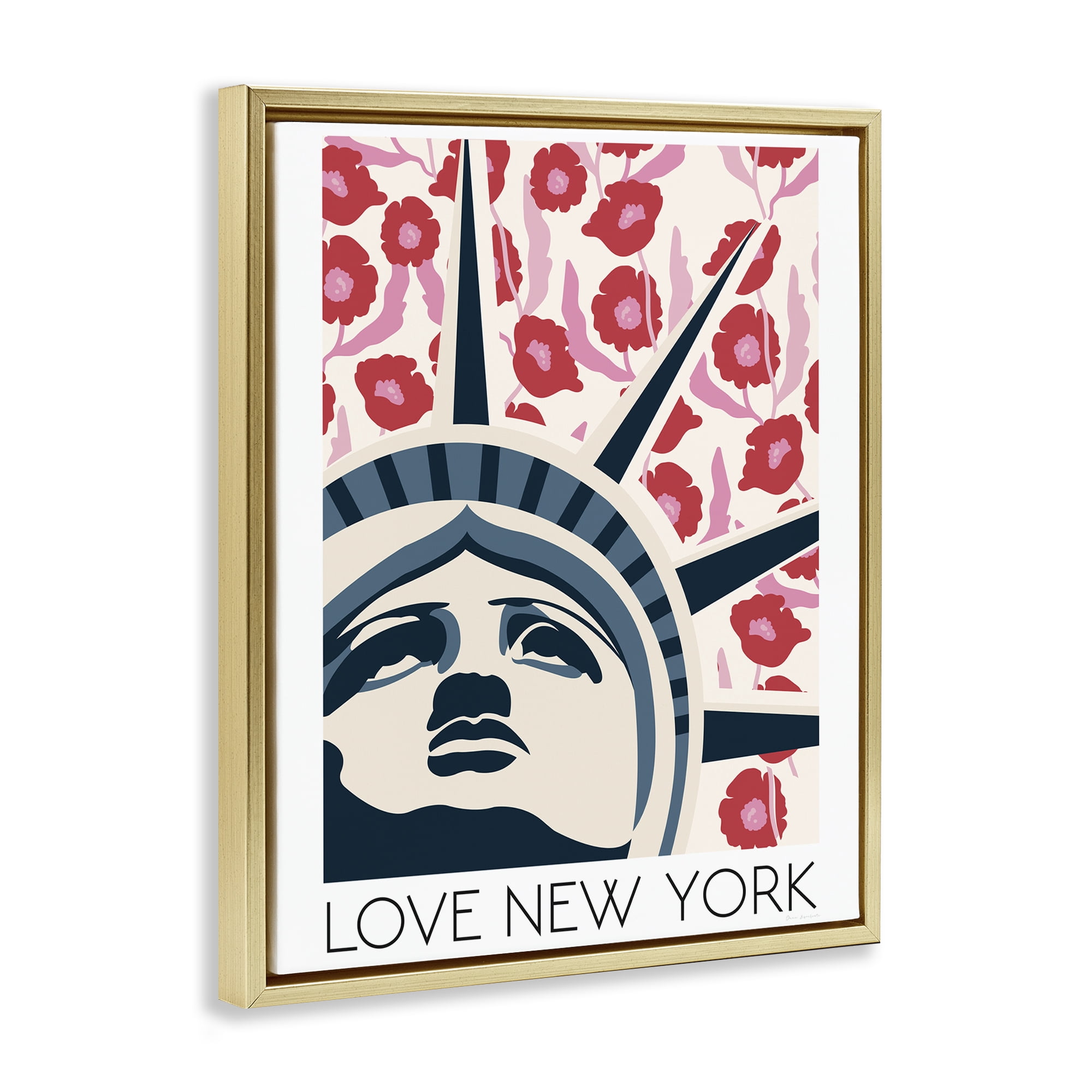 Stupell Industries Groovy Florals Love New York Gold Framed Floater Canvas Wall Art, design by Omar Escalante