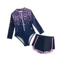 thumbnail image 2 of Tiijoy Girls Floral Print UPF 50+ Long Sleeve Zip Up Rash Guard Shorts 2-Piece Swimsuit, Sizes 4-8, 2 of 8