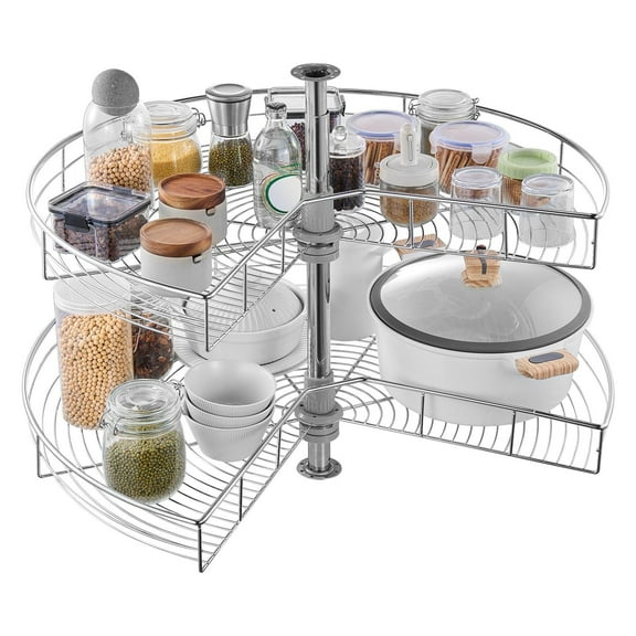 STAWAY 31" Chrome Corner Organizer - Lazy Susan Storage Solution for Kitchen - Large Capacity, Adjustable Height, Smooth Rotating Design for Pots, Dishes & Spices
