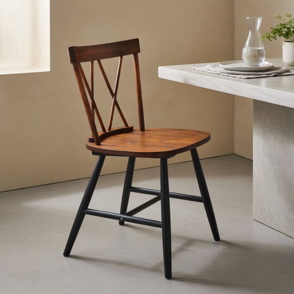 Resenkos Farmhouse Dining Chair Set of 2, Rubber Wood Frame Ergonomic Chair with Wide Seat for Kitchen, Dark Brown