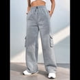 thumbnail image 4 of Pantalones Deportivos Cargo para Mujer, Holgados, de Forro , de Pierna , Elásticos, de Cintura Alta, Informales, para Senderismo, para Otoño. Gris L, 4 of 10