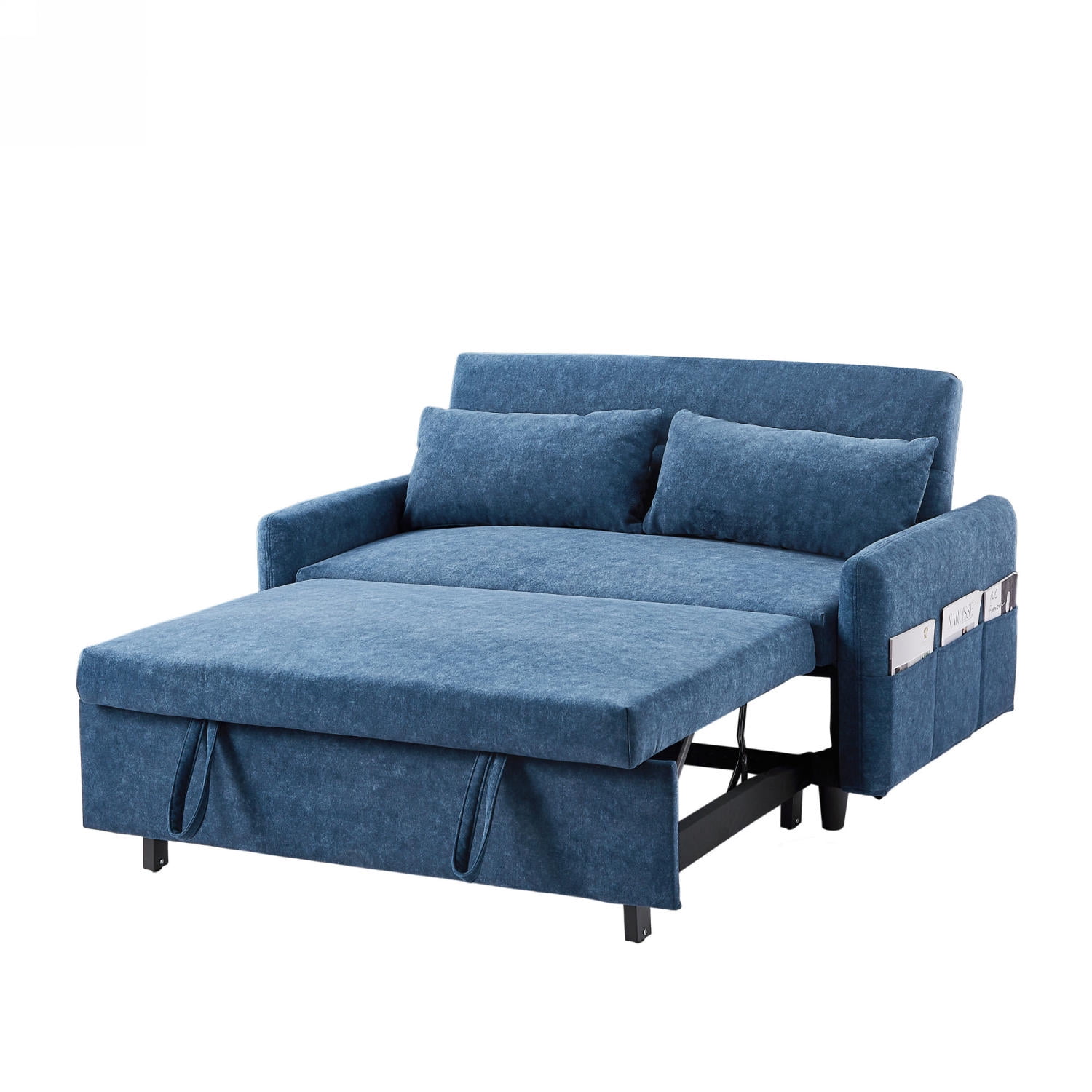 Harper & Bright Designs 55.1" Pull Out Sleep Sofa Bed Loveseats Sofa Couch with Adjsutable Backrest, Storage Pockets, 2 Soft Pillows for Living Room, Bedroom, Apartment, Office, Blue