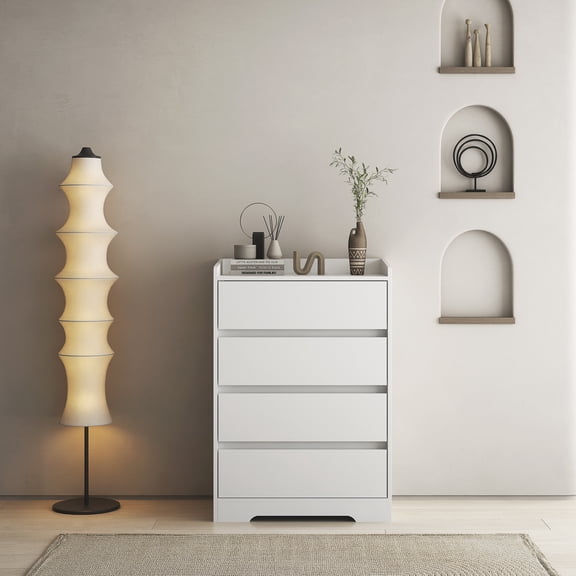 4 Drawer Dresser, Chest of Drawers Modern White Wooden Storage