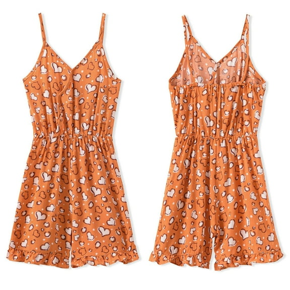 PXLKNZH 2-8Years Girls Sleeveless Romper Kids Spaghetti Strap Floral Print Loose Jumpsuit Toddler Overalls Casual Playsuit Summer Outfit Clothes Orange,7-8 Years