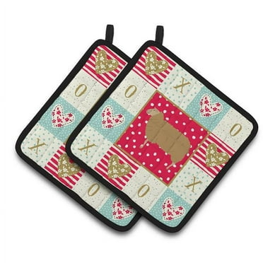 7.5 x 7.5 in. East Friesian Sheep Love Pair of Pot Holders