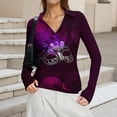 thumbnail image 6 of Mardi Gras Shirts Womens Carnival Mask Print Long Sleeve Graphic Tee Sparkly V Neck Holiday Tops Dark Purple 2XL, 6 of 7