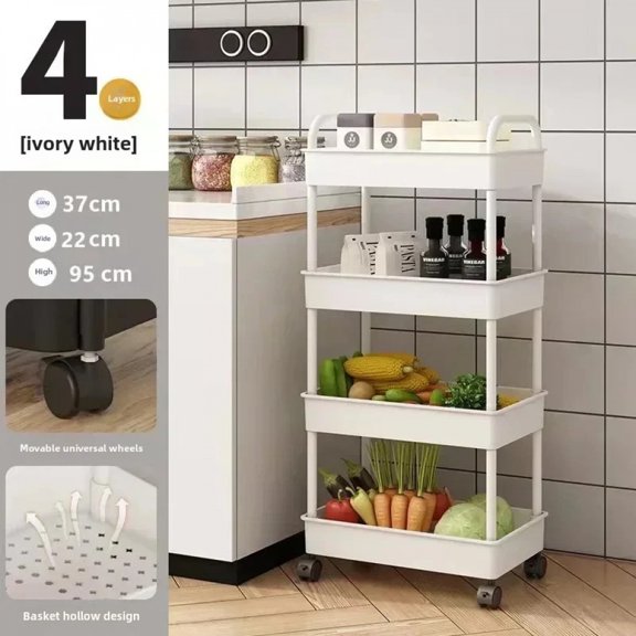 Plastic trolley storage rack, floor standing, kitchen bathroom, multi-layer snack storage rack, movable clip on storage rack