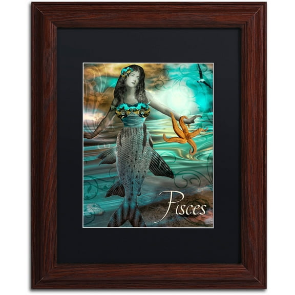 Trademark Fine Art "Art Nouveau Zodiac Pisces" Canvas Art by Color Bakery Black Matte, Wood Frame