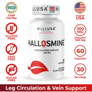HALLUSA NATURAL Hallosmine Diosmin Circulation & Vein Support, Bioflavonoids 300mg, Lymphatic Drainage, Swelling & Heavy Legs, 60 Capsules