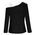 thumbnail image 5 of IROINNID Fall Shirts for Women Long Sleeve Color Block One Shoulder Blouse Drop Shoulder Casual Trendy Pullover Top for Summer, 5 of 8