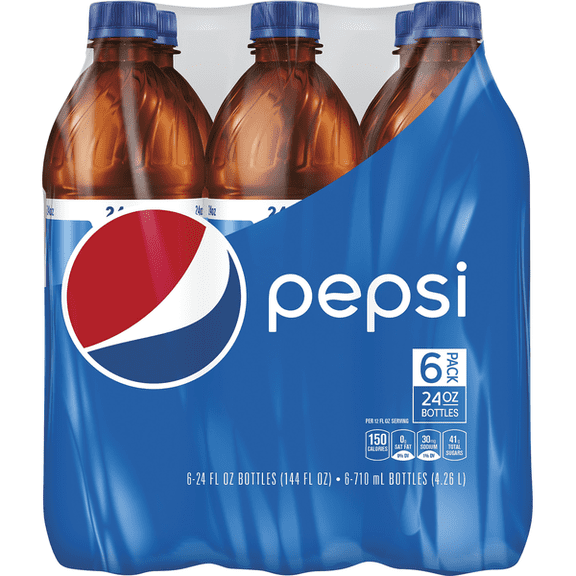 Pepsi Cola Soda, 24 fl oz Bottles, 6 Pack