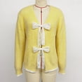 thumbnail image 7 of GigrtiJin Women Casual Thermal Sweater Yellow V Neck Bow Button Long Sleeve Blouse Trendy Knitted Tunic, 7 of 7