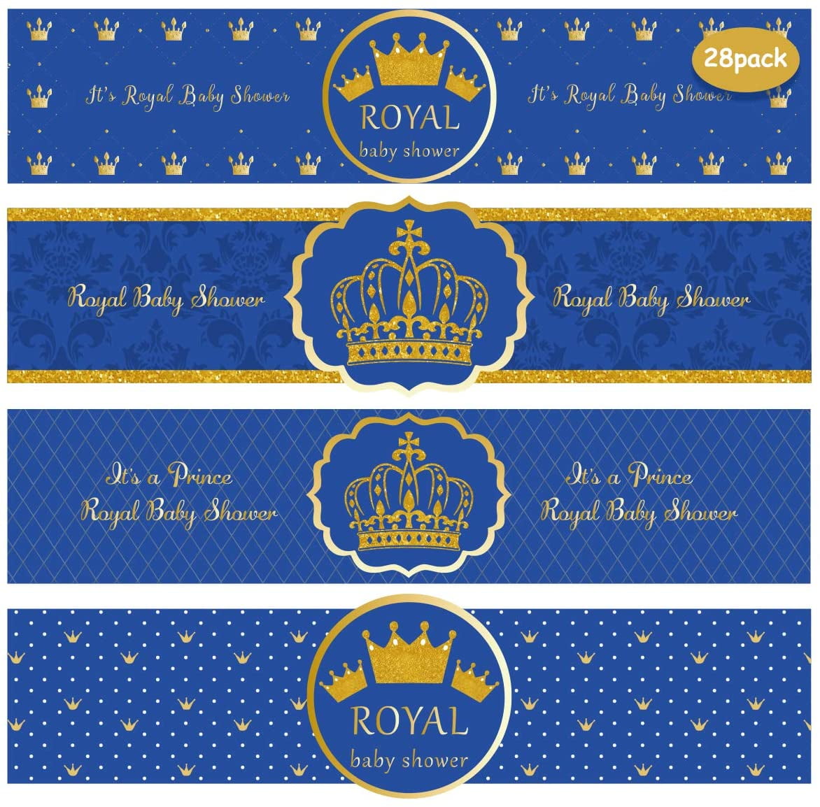 Printable Water Bottle Labels Royal Prince Blue Gold Drink 
