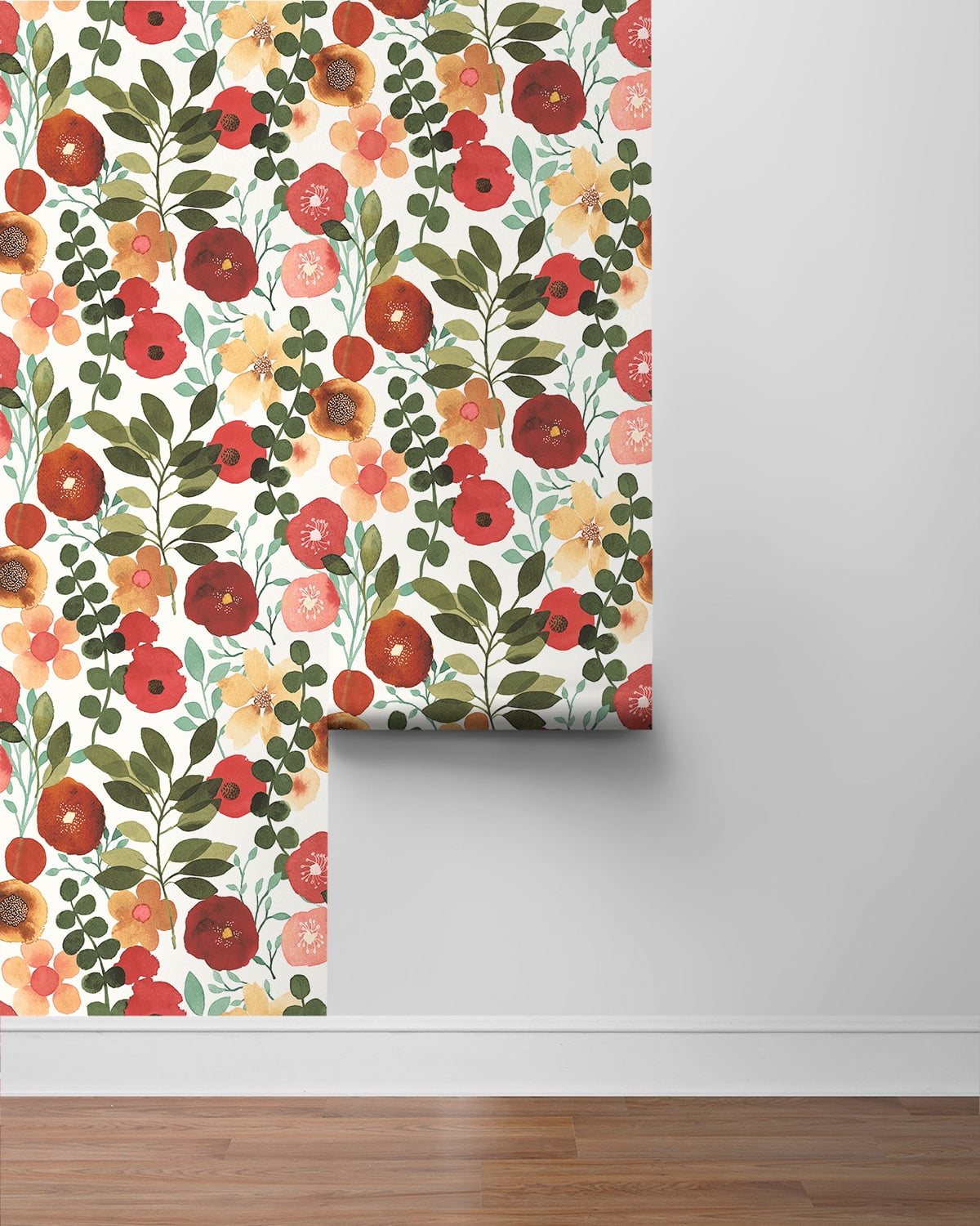 NextWall Ruby & Hunter Green Garden Dance Peel and Stick Wallpaper