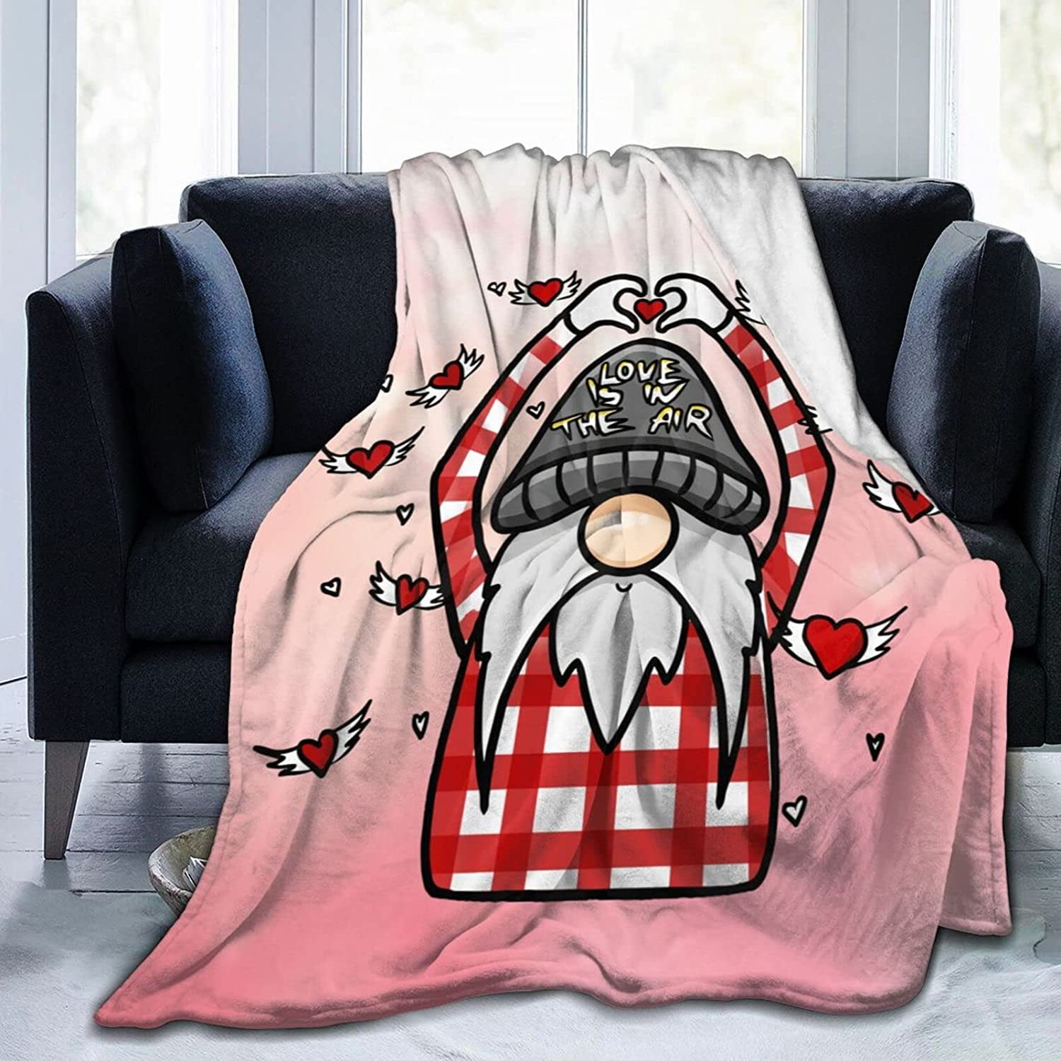 aoselan Valentine's Day Gnome Throw Blanket Warm Cozy Lightweight