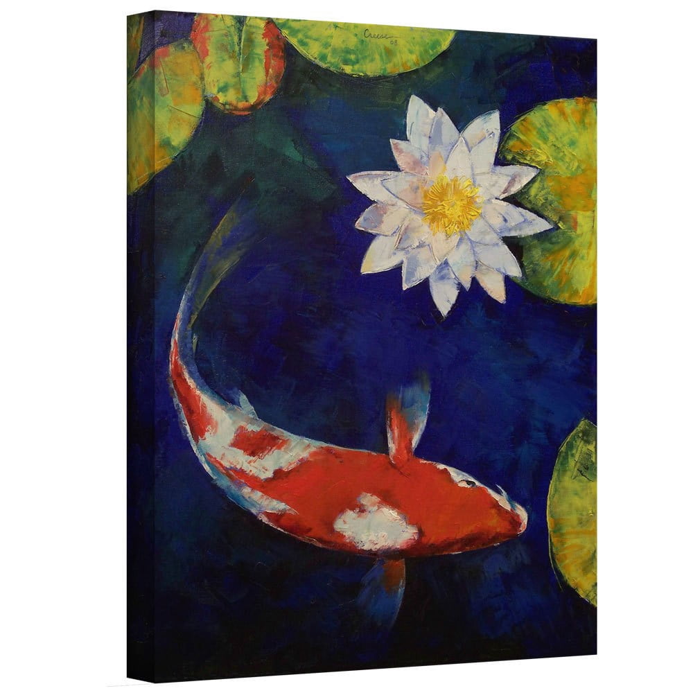 Michael Creese "Kohaku Koi and Water Lily" Gallery-wrapped Canvas Art