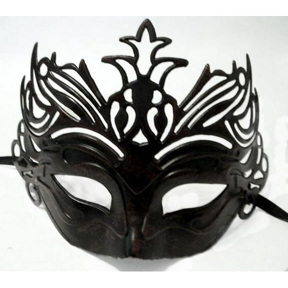 Black Dark Red Venetian Laser Cut Mardi Gras Masquerade Half Mask Crown