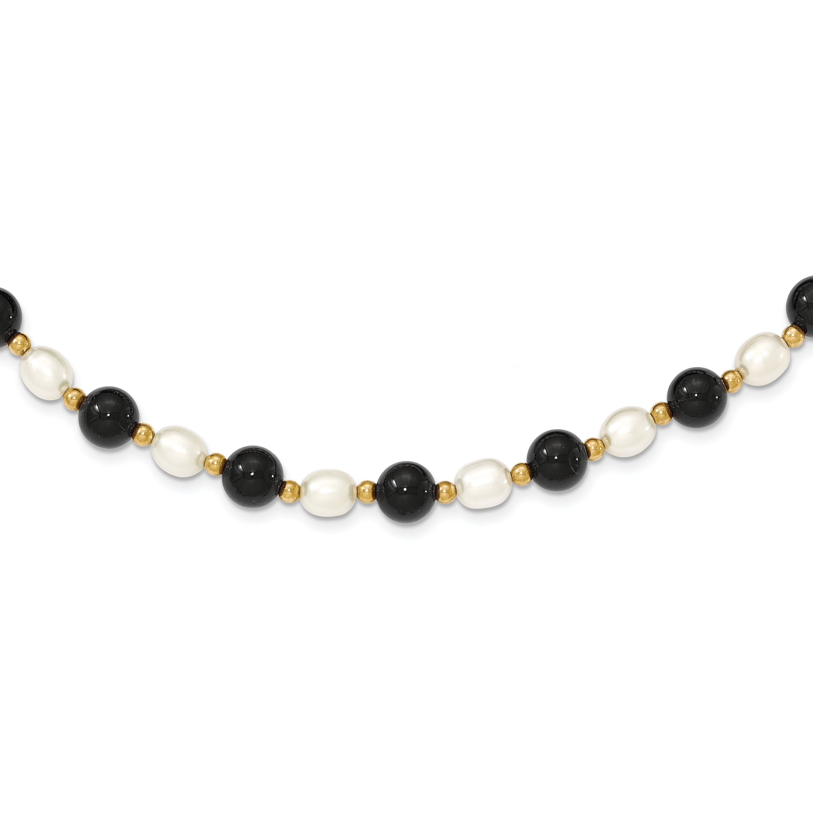 Onyx Bead and 11-12mm Cultured Baroque Pearl Necklace in 14kt Yellow Gold.  18