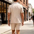 thumbnail image 6 of JFOPQVSM Men's Suit Set 2 Piece Short Sleeve Jacket and Shorts Thin Lightweight Leisure Suit Loose Short Trousers Elastic Waist Casual Summer Suit Streetwear, 6 of 7
